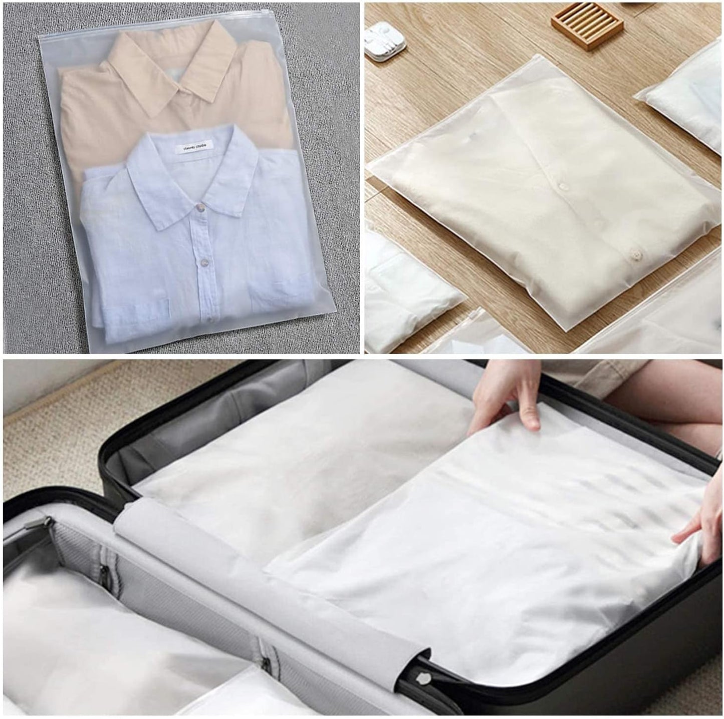 Versatile Frosted Zip Storage Bags – 20-Pack Plastic Garment Protectors (Buy 2 Sets, Get 1 FREE)