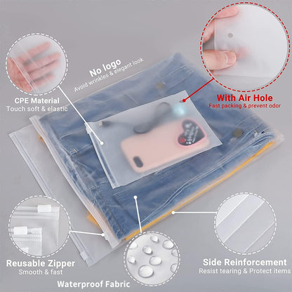 Versatile Frosted Zip Storage Bags – 20-Pack Plastic Garment Protectors (Buy 2 Sets, Get 1 FREE)