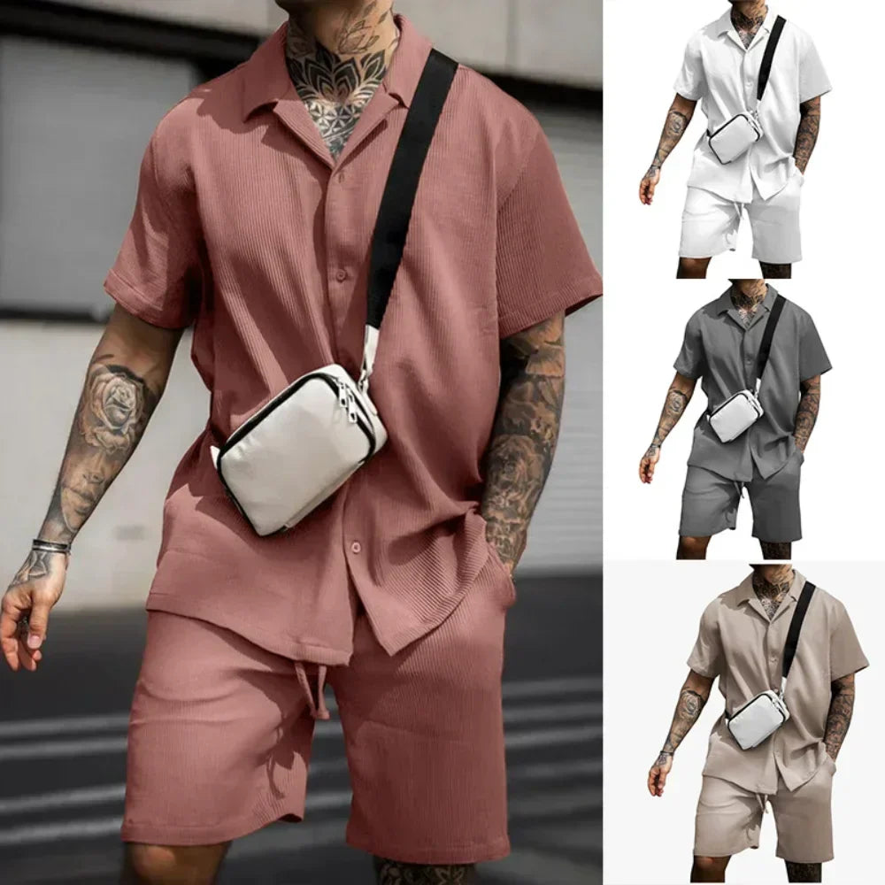 Two-piece summer set for men with shirt and shorts - Milan