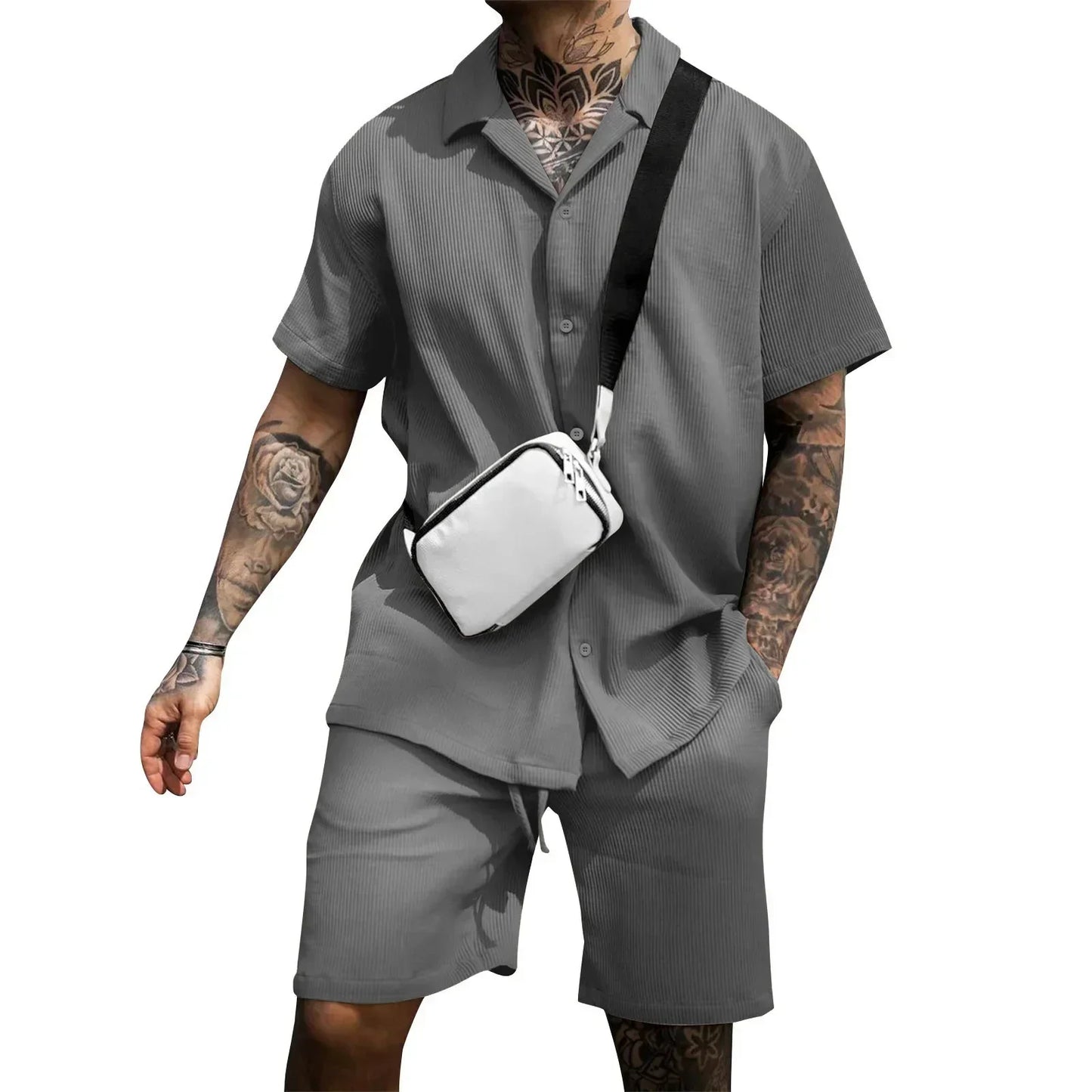 Two-piece summer set for men with shirt and shorts - Milan