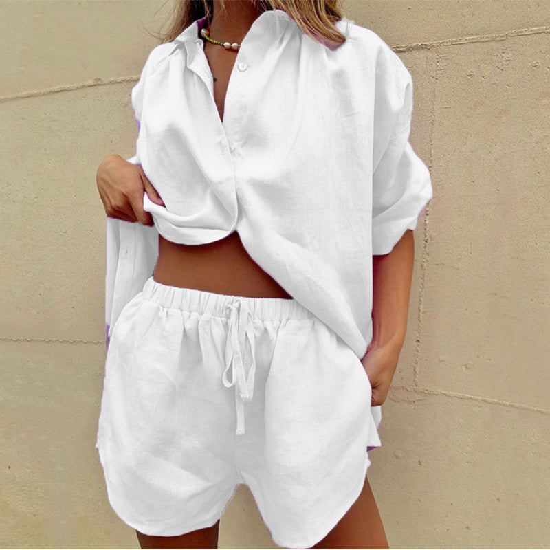 Two-piece women's linen summer outfit with a relaxed fit – Aveline