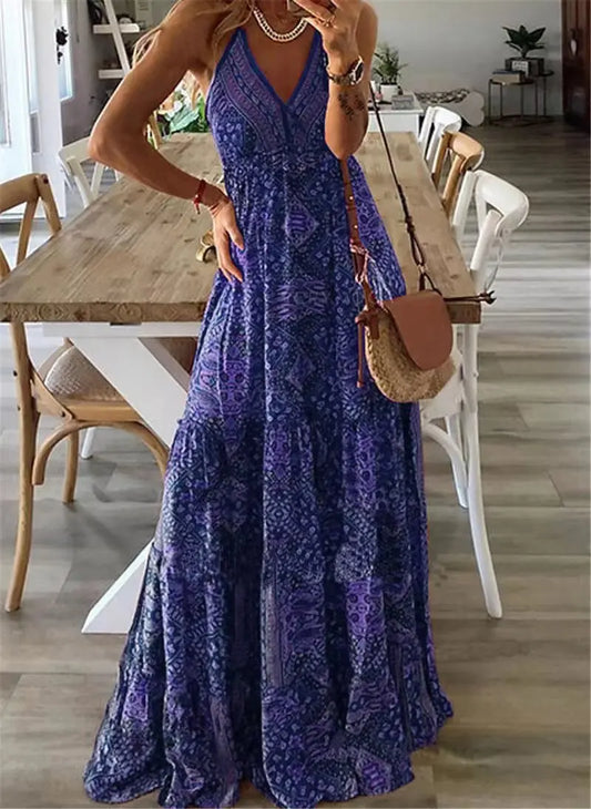 Summer Boho Maxi Dress with Floral Print – Isabella