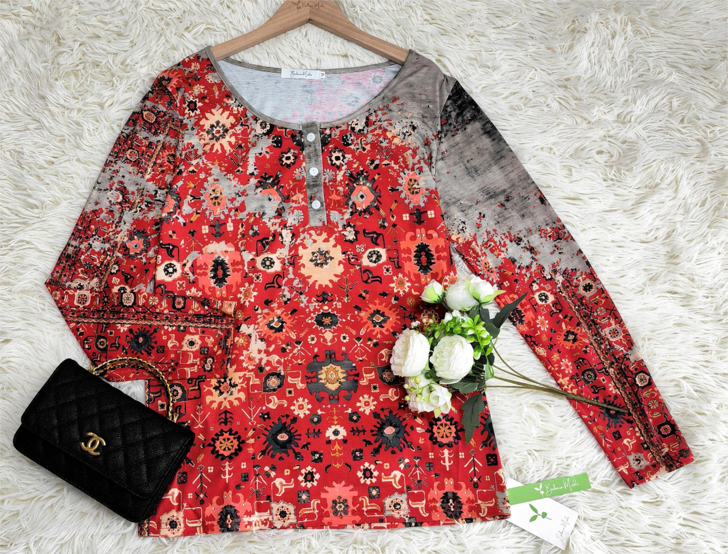 Vintage Aztec Print Long Sleeve - Autumn Pattern