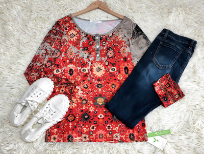 Vintage Aztec Print Long Sleeve - Autumn Pattern