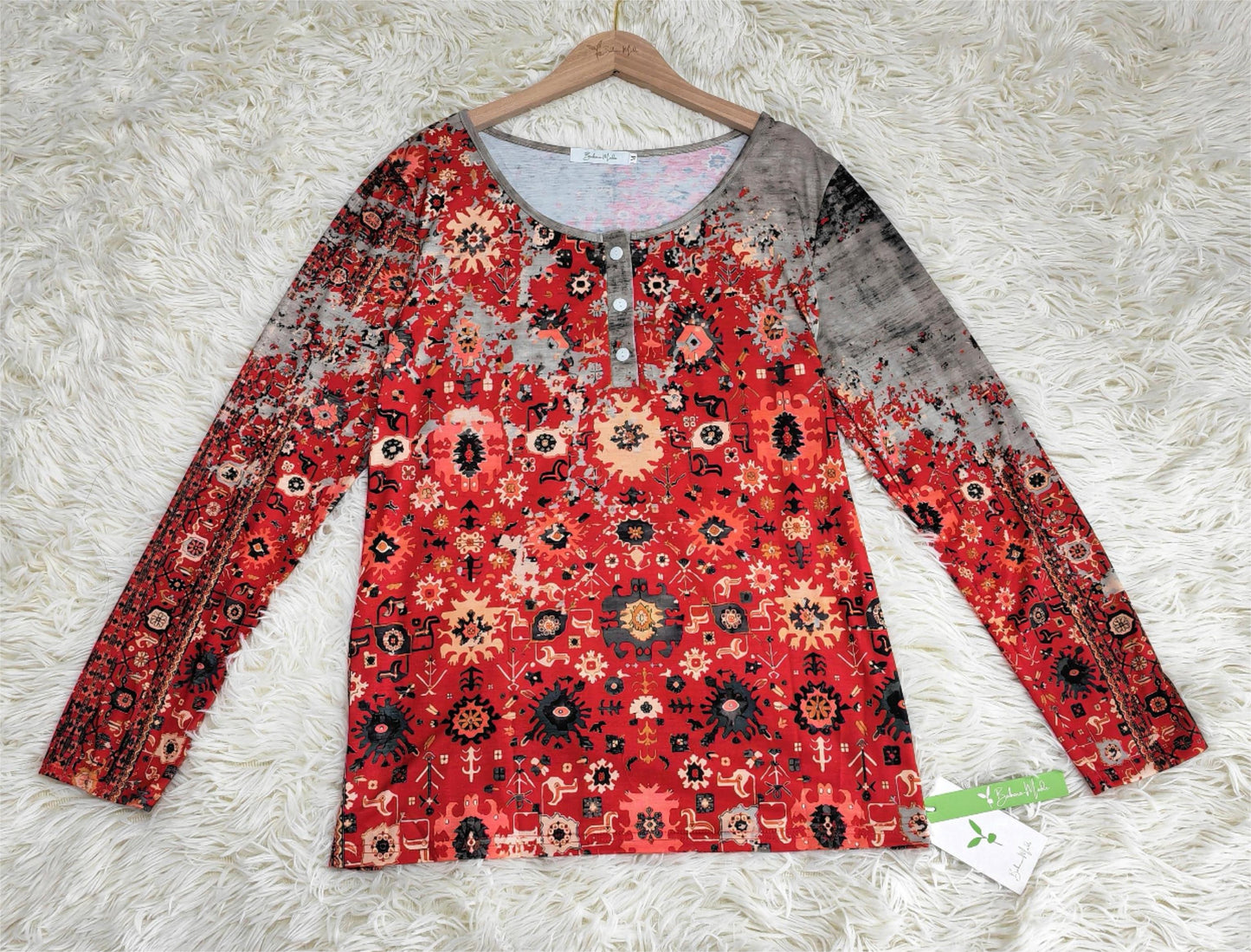 Vintage Aztec Print Long Sleeve - Autumn Pattern