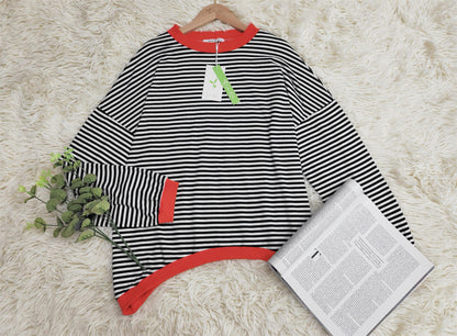 Orange-navy-blue-white striped Long Sleeve - HerbstStreifen