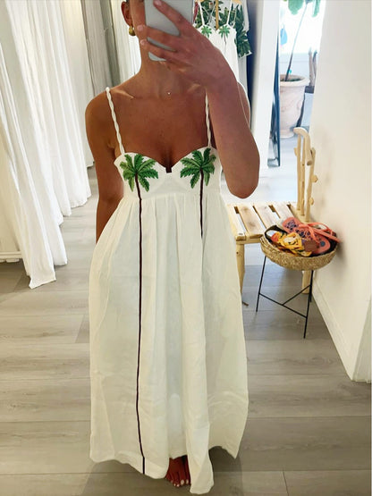 Trendy strappy dress with tropical palm print – Estelle