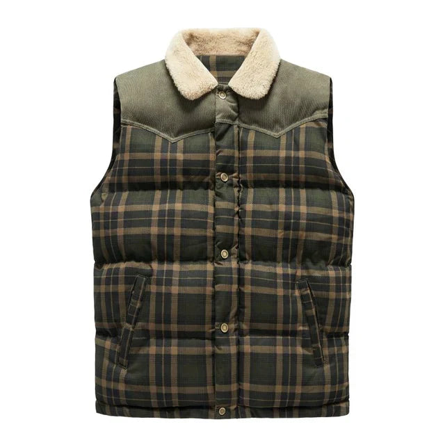 Men's Outdoor Gilet with Check Pattern & Stand Collar - Lennart