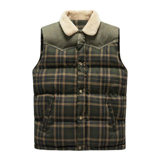Men's Outdoor Gilet with Check Pattern & Stand Collar - Lennart