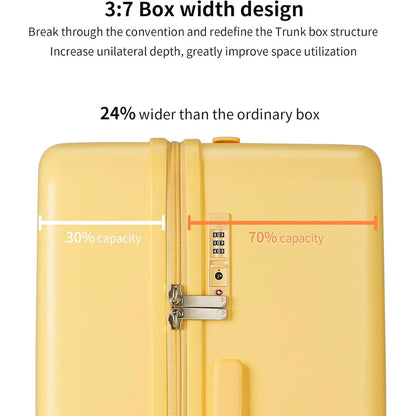 Airport-approved 55 cm hand luggage with a 30:70 split and a three-part polycarbonate hard shell.