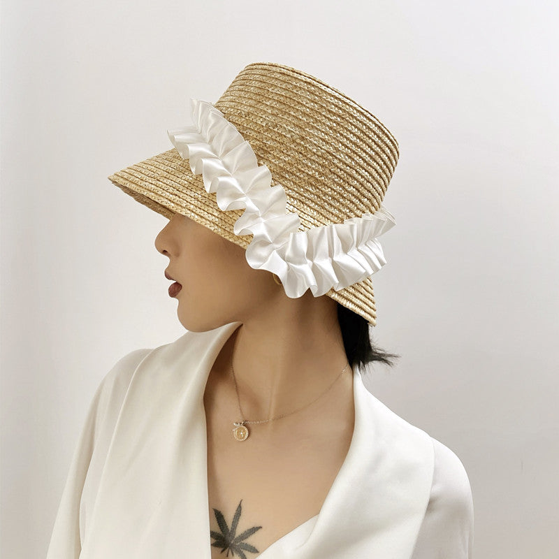 Braided summer hat with pleats and stripes – BreezyStripes