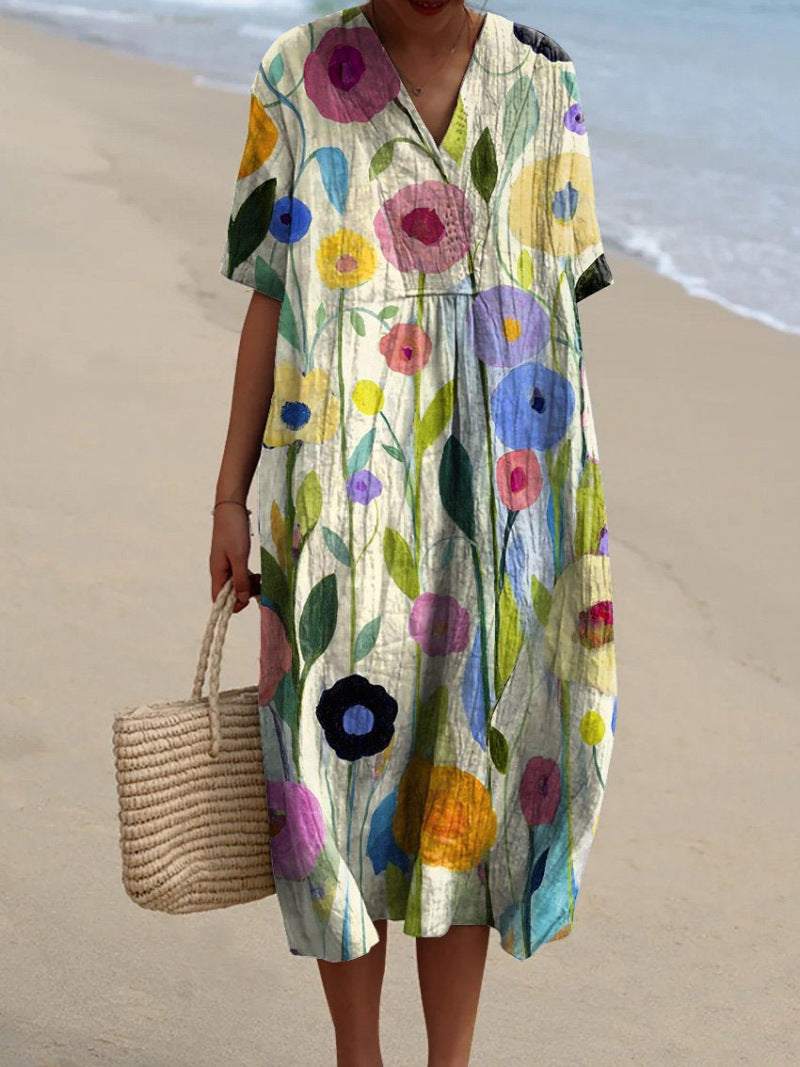 Lightweight summer floral dress with V-neck & comfort fit – Talia