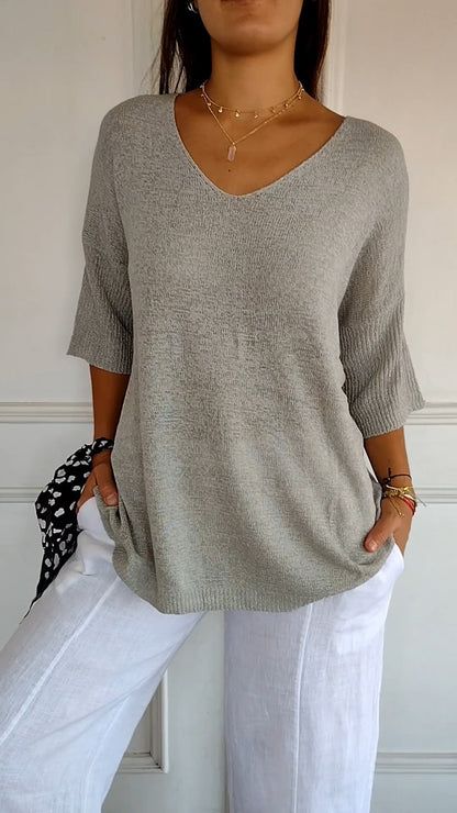 Knitted Women's Top with V-Neck – Saphira