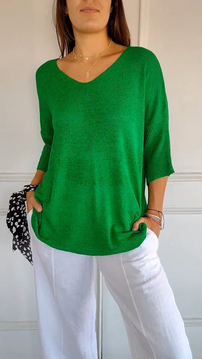 Knitted Women's Top with V-Neck – Saphira