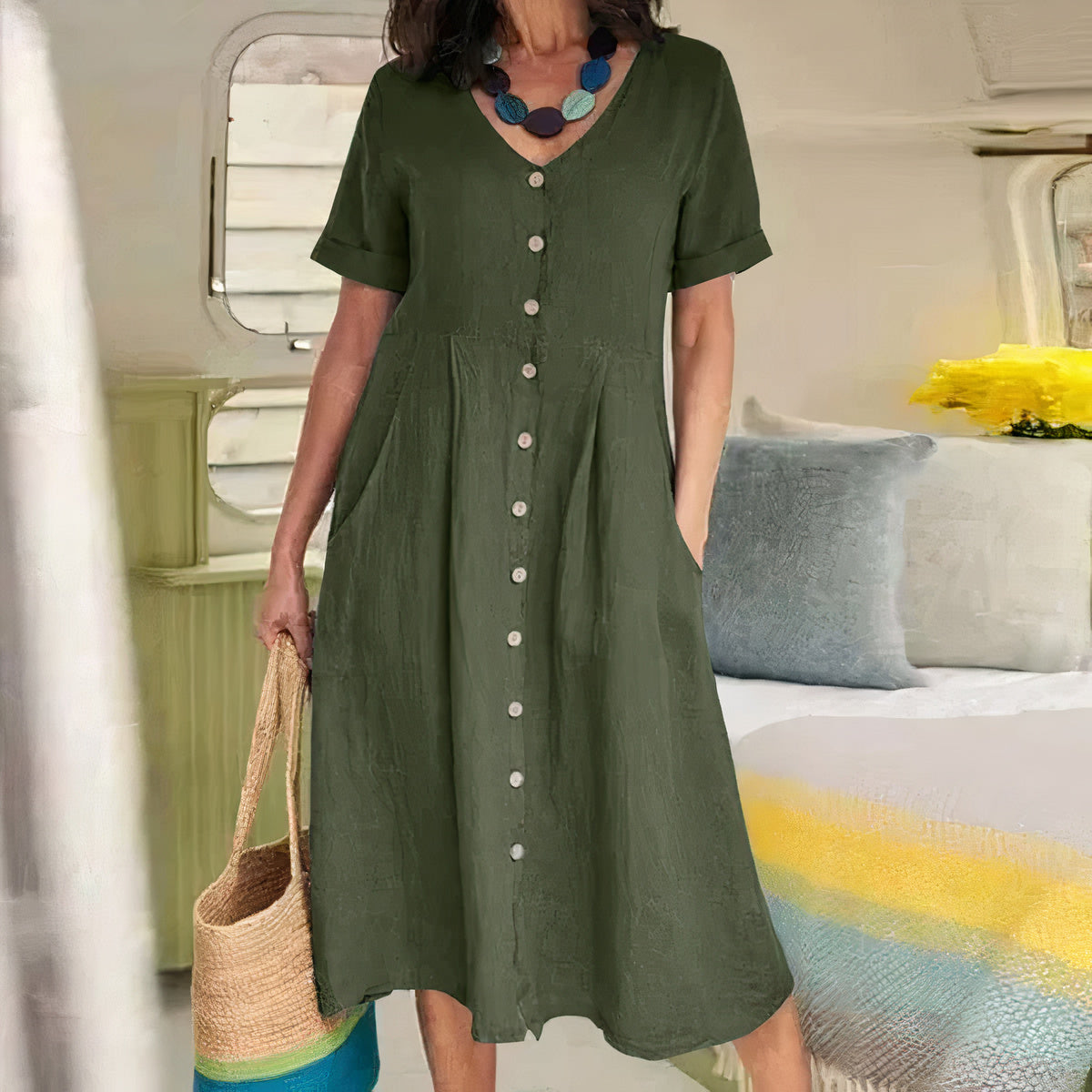 Casual cotton-linen summer dress – Noor
