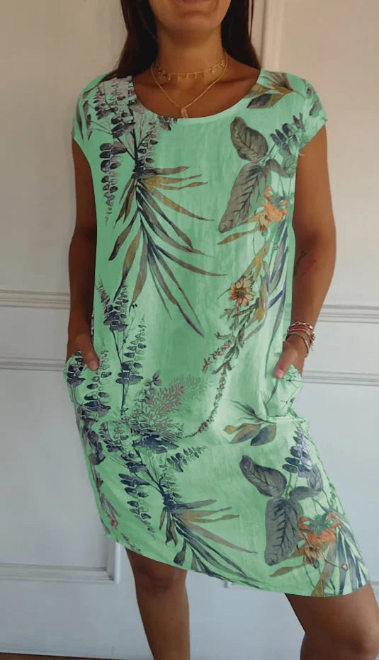 Printed dress with round neckline – Eveline