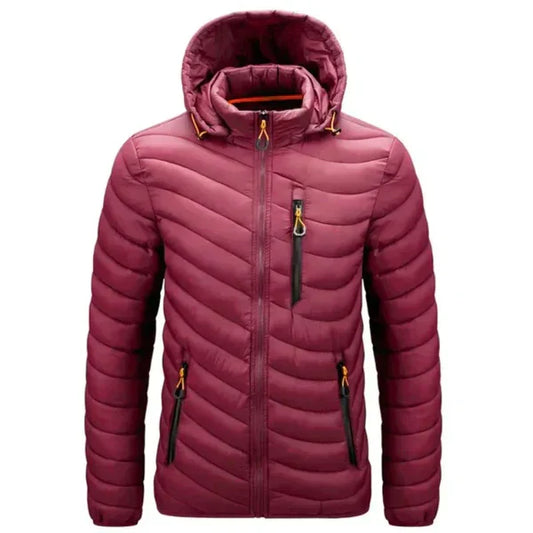 Men's water-repellent down jacket with detachable hood – Alaric