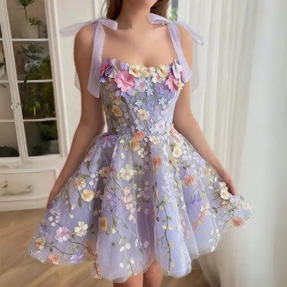 Tulle Cocktail Dress with Floral Appliqués - Rosalie