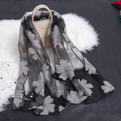 Autumnal ladies' silk scarf with floral pattern and cut-out design – Fiora (Buy one, get one free)