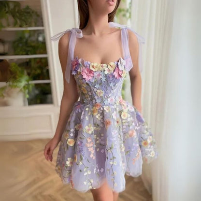 Tulle Cocktail Dress with Floral Appliqués - Rosalie