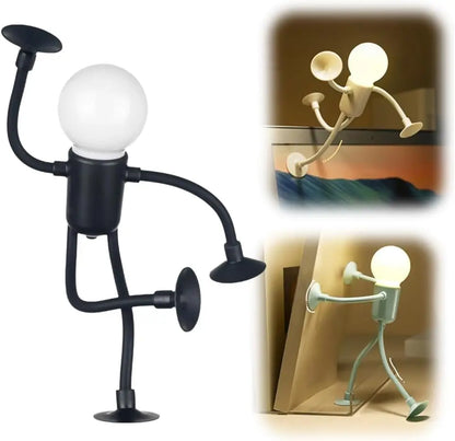 Black figure light standing on one leg with a raised arm, plus two inset shots 25