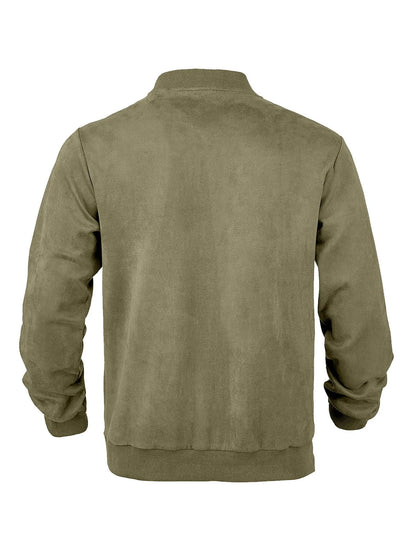 Back view of the olive green jacket laid flat, showing plain back panel and ribbed hem 26