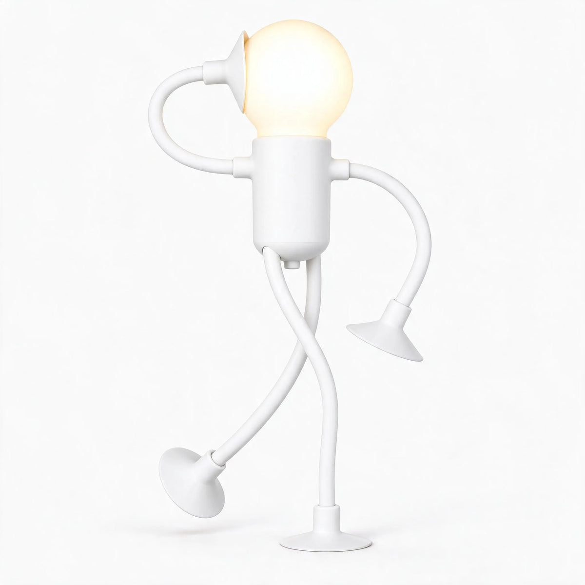White figure light lit up on a plain background, one arm bent behind its head 27