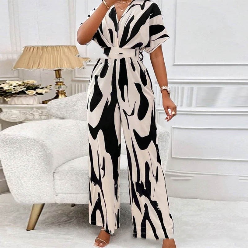 Summery print jumpsuit with V-neck – Noemi