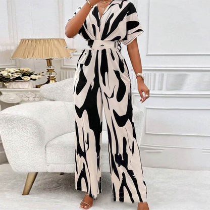 Summery print jumpsuit with V-neck – Noemi