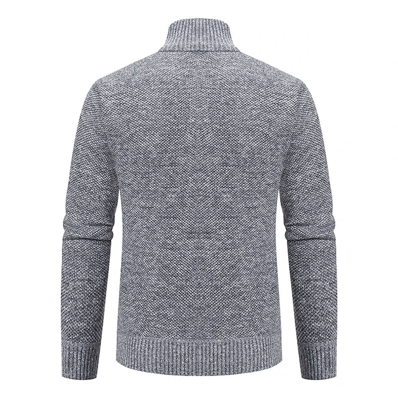 Back view of the light grey marl cardigan with ribbed collar, cuffs and hem 28