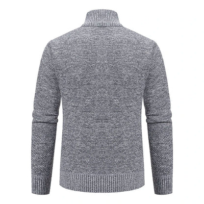 Back view of the light grey marl cardigan with ribbed collar, cuffs and hem 28