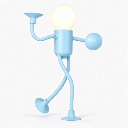 Light blue figure light glowing, holding one suction-cup hand up and a round ball hand out 29