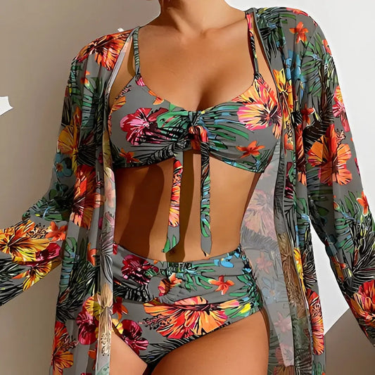 Three-piece bikini set with high-waist cut – Yara