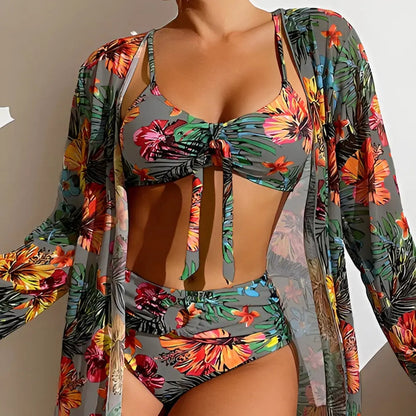 Three-piece bikini set with high-waist cut – Yara