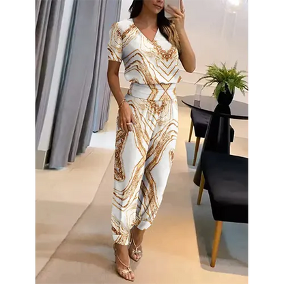 Trendy women's jumpsuit with short sleeves & wide legs – Alina