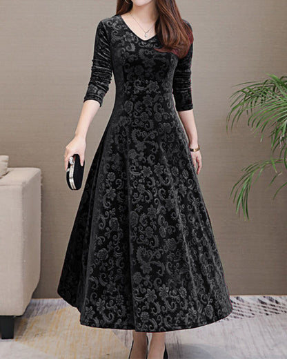 Midi dress with A-line & V-neck – Amara