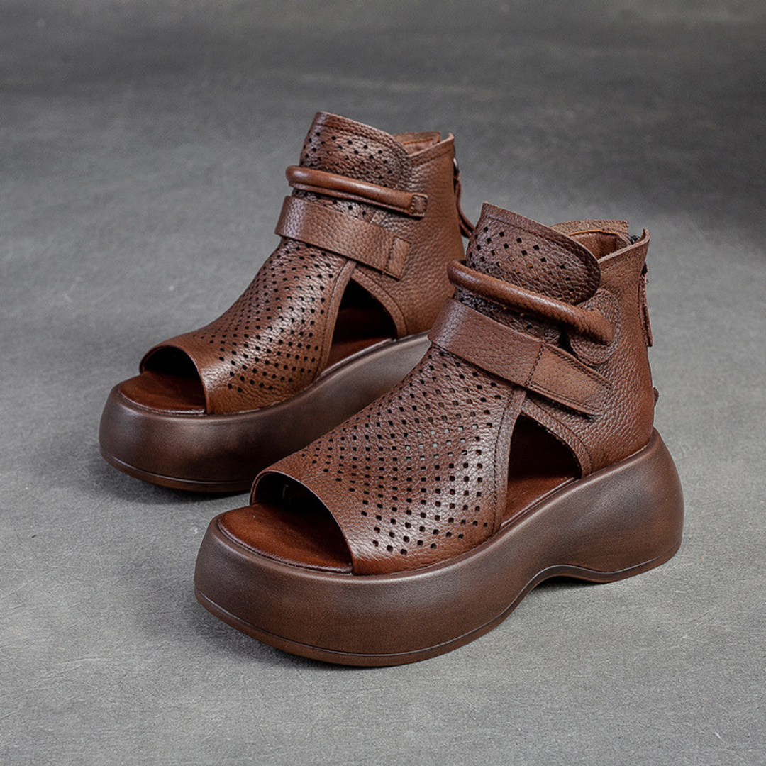 Women's orthopaedic leather sandals with shock-absorbing sole – Meike Autumn Edition