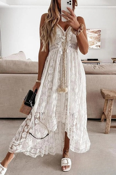 White Crocheted Fringed Dress - Élodie