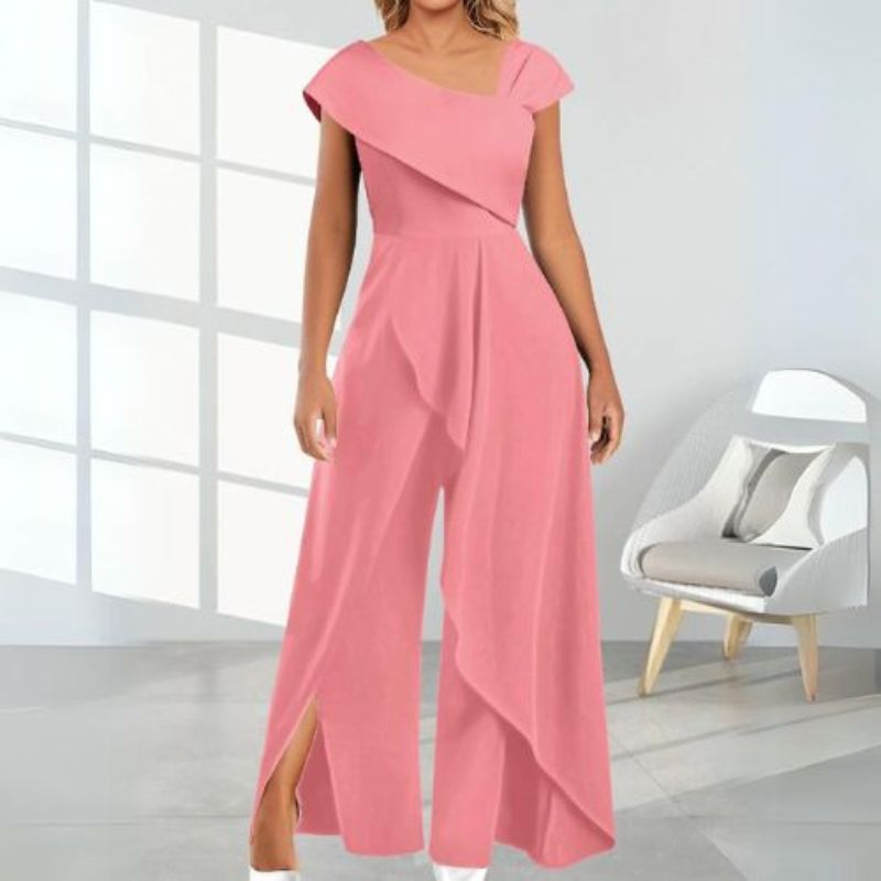Asymmetrical women's jumpsuit with diagonal collar – Selina