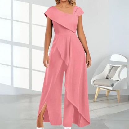 Asymmetrical women's jumpsuit with diagonal collar – Selina