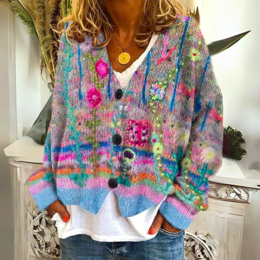 Warm Ladies Cardigan with Print – Liv