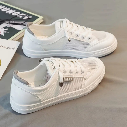 White women's sneakers with mesh upper – Elena