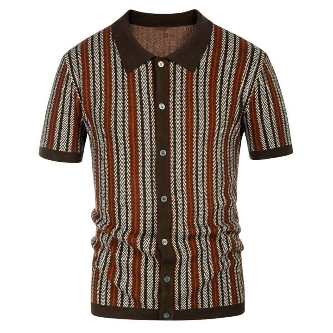 Breathable men's chevron polo shirt with button placket – Julian