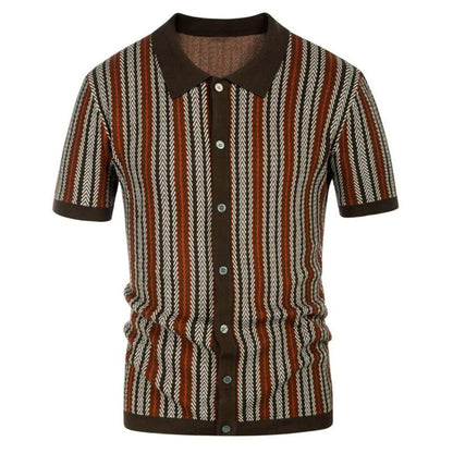 Breathable men's chevron polo shirt with button placket – Julian