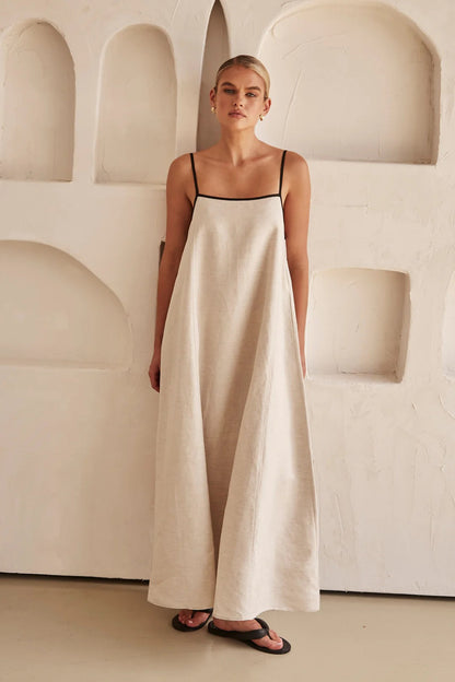 Beige summer dress with a feminine silhouette – Isara