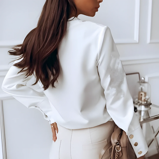 Autumnal women's shirt with button placket & classic collar – Norea