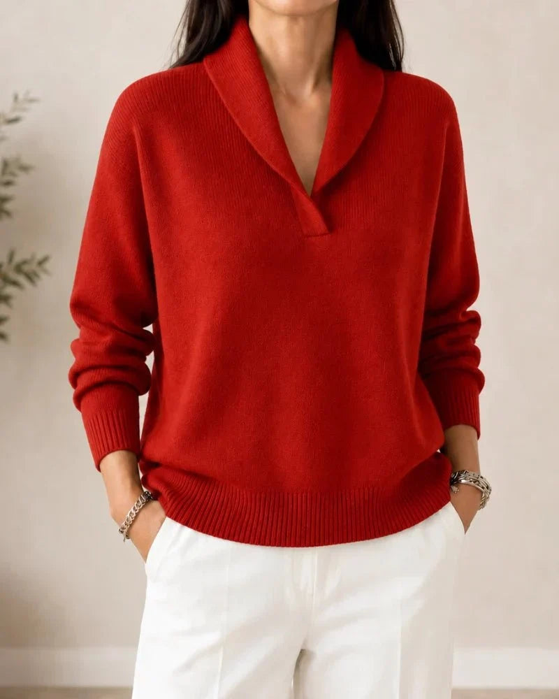 Soft V-Neck Sweater with Shawl Collar 10