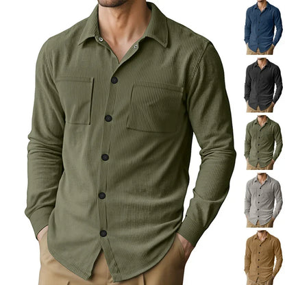 Close view of the olive green ribbed shirt with colour options shown in a column beside it 2
