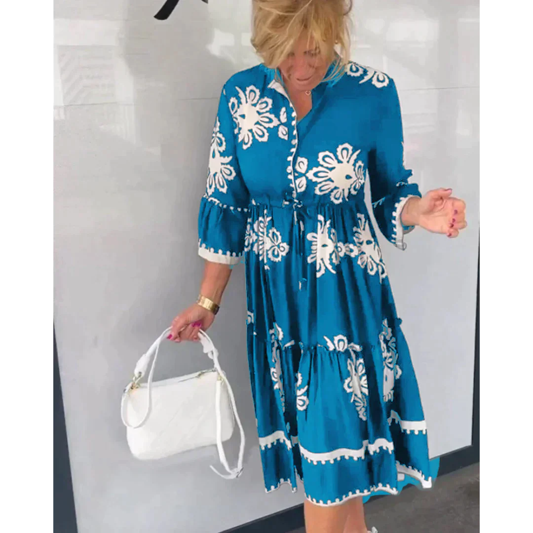 Trendy autumn dress with floral print and three-quarter sleeves – Elin