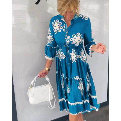Trendy autumn dress with floral print and three-quarter sleeves – Elin